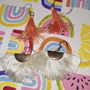 Tassel Earrings Two Pair Cream and Peach